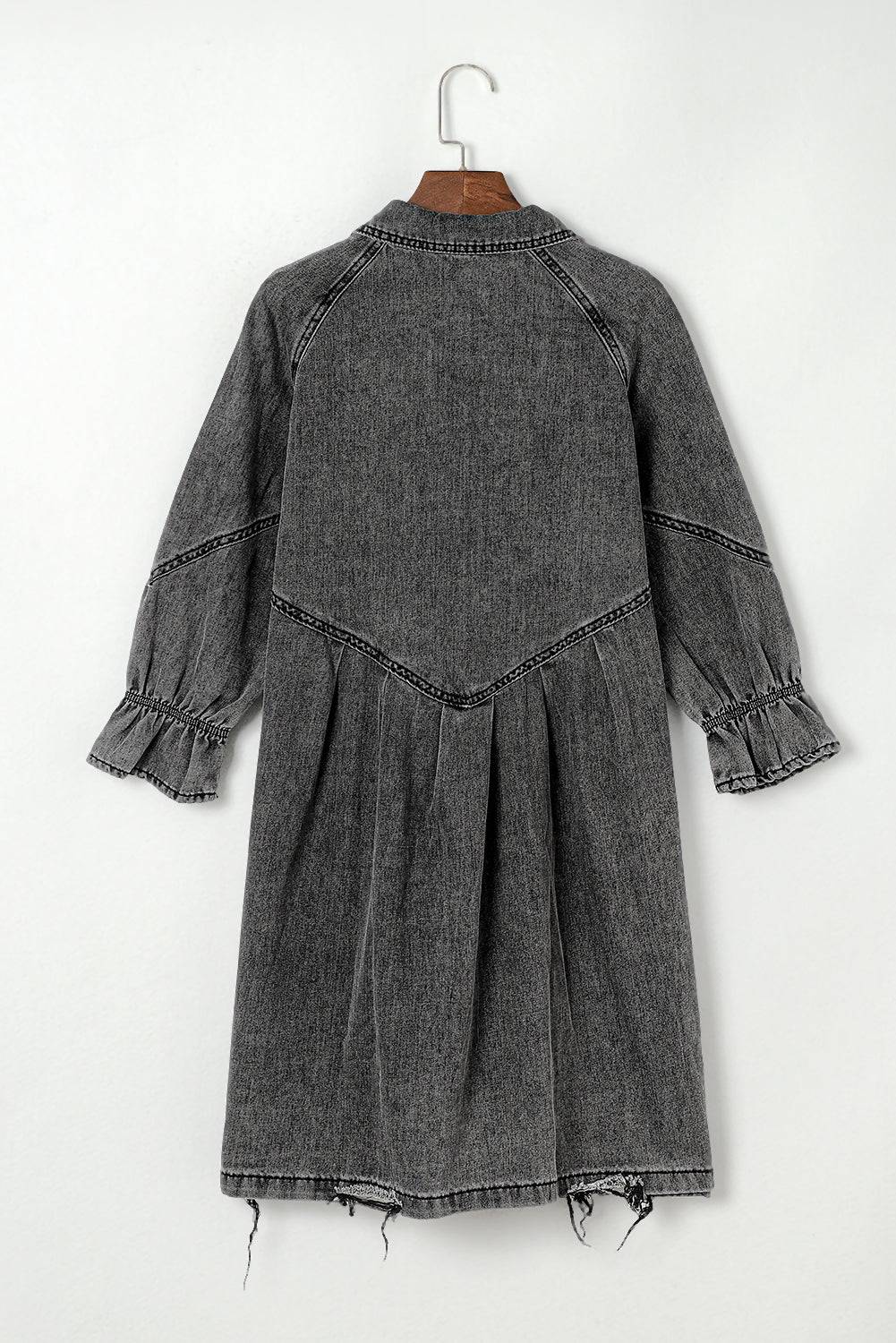 Distressed Denim Dress with Flounce Sleeves | Timeless Casual Elegance