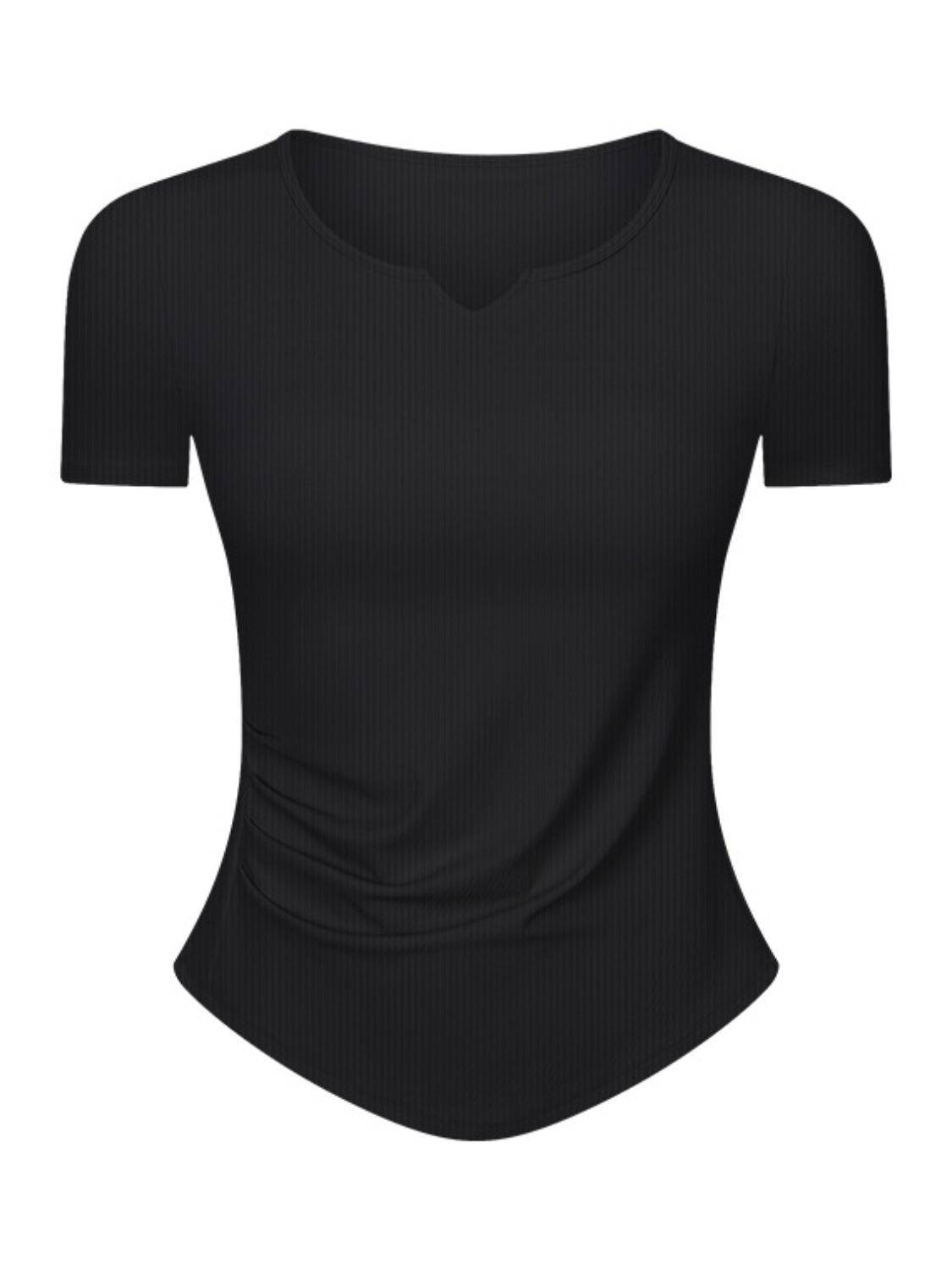 Notched Short Sleeve Active T-Shirt with Detachable Chest Pads