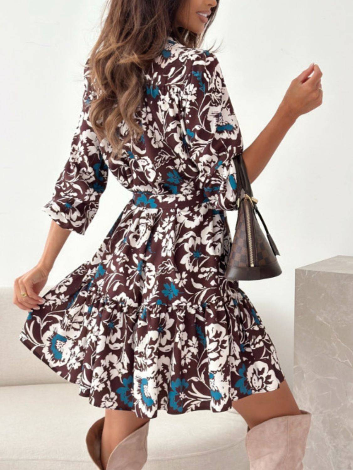 Ruffle Hem Floral Dress with Button Front Elegance
